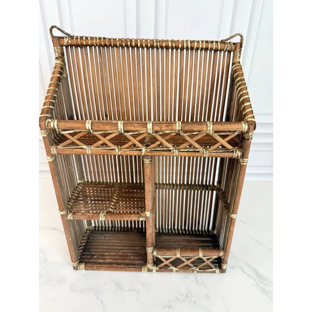 Vintage Bamboo Wall Shelf with Compartments 15